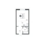 Студия, 26.2 м², жилая: 12.2 м², кухня: 6 м²