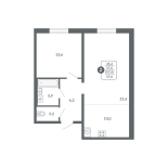 2-комнатная, 57.6 м², жилая: 35.2 м², кухня: 10 м²