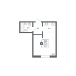 Студия, 27.7 м², жилая: 16.1 м², кухня: 4.2 м²