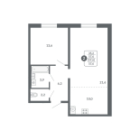 2-комнатная, 57.6 м², жилая: 35.2 м², кухня: 10 м²