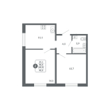 2-комнатная, 48.8 м², жилая: 29.8 м², кухня: 11.1 м²