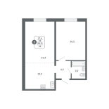 2-комнатная, 58 м², жилая: 37.6 м², кухня: 12.2 м²