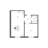 2-комнатная, 49.1 м², жилая: 29.8 м², кухня: 11.1 м²